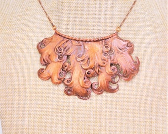 Real Curly Goose Feather Copper Necklace, Electroformed -K51- Handmade Nature Inspired Jewelry