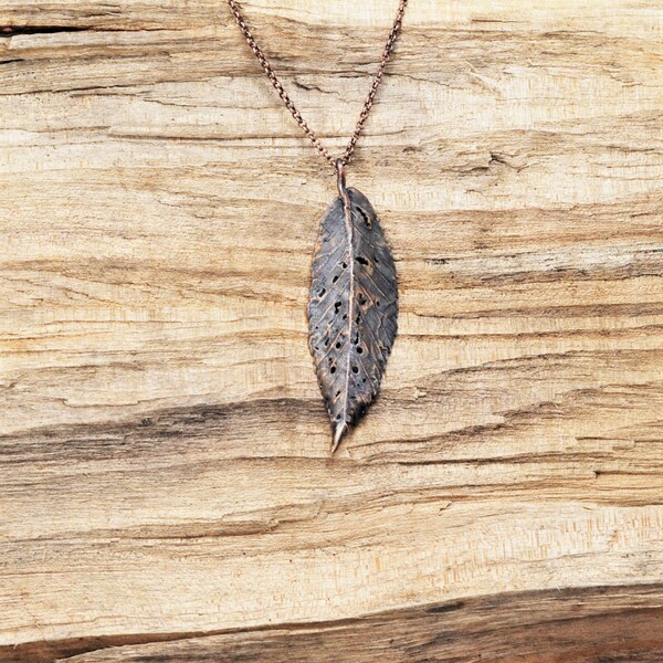 Real Holey Beech Leaf Copper Necklace, Electroformed -Z15- Handmade Nature Inspired Jewelry