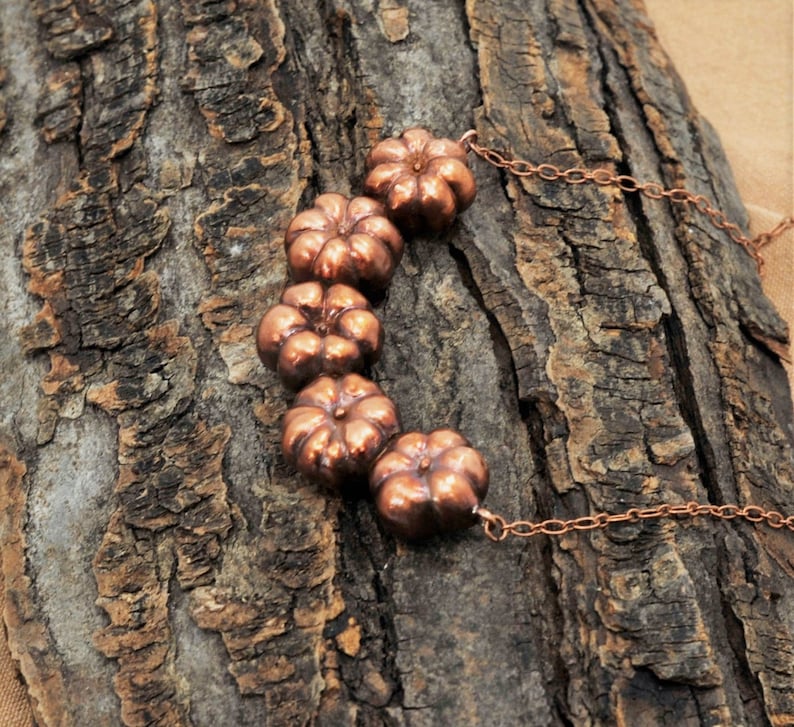 Handmade Nature Inspired Jewelry Pumpkin Shaped Seed Pod Copper Necklace R25