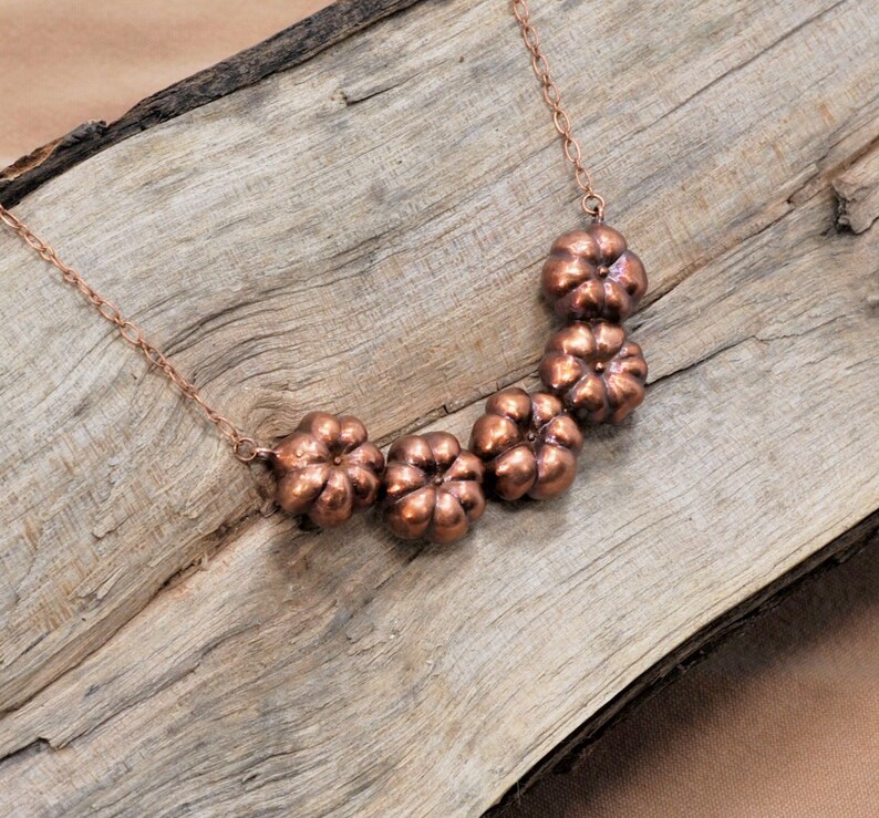 Handmade Nature Inspired Jewelry Pumpkin Shaped Seed Pod Copper Necklace R25