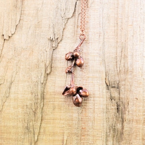 Real Budding Flower Branch Copper Necklace, Electroformed -C3- Handmade Nature Inspired Jewelry