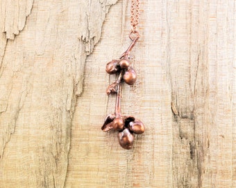 Real Budding Flower Branch Copper Necklace, Electroformed -C3- Handmade Nature Inspired Jewelry