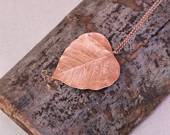 Heart Shaped Leaf Copper Necklace, Electroformed -L37- Handmade Nature Inspired Jewelry