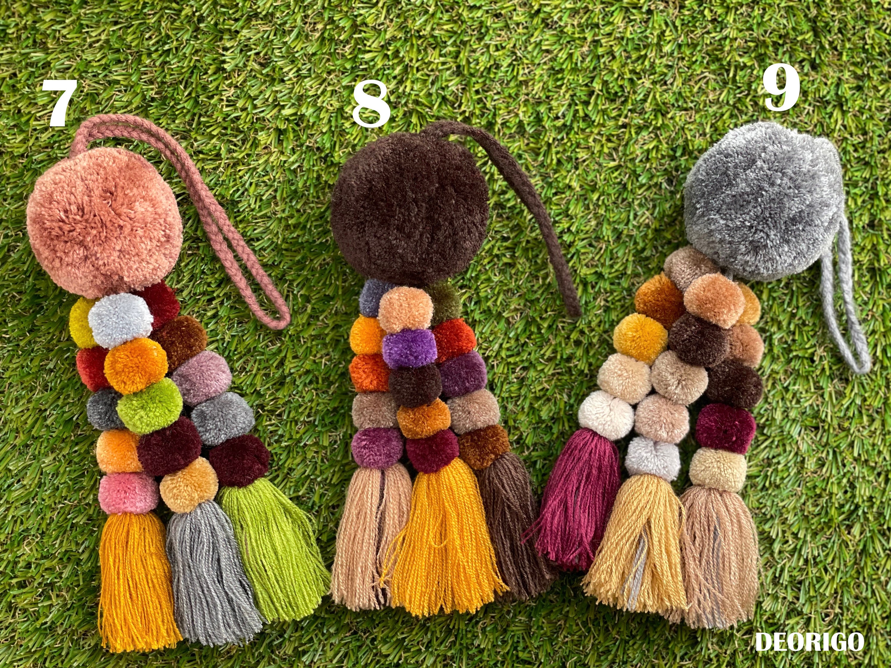 Pom pom Bag Charm with Colorful 3 tassels Door Knob Hanger or Etsy