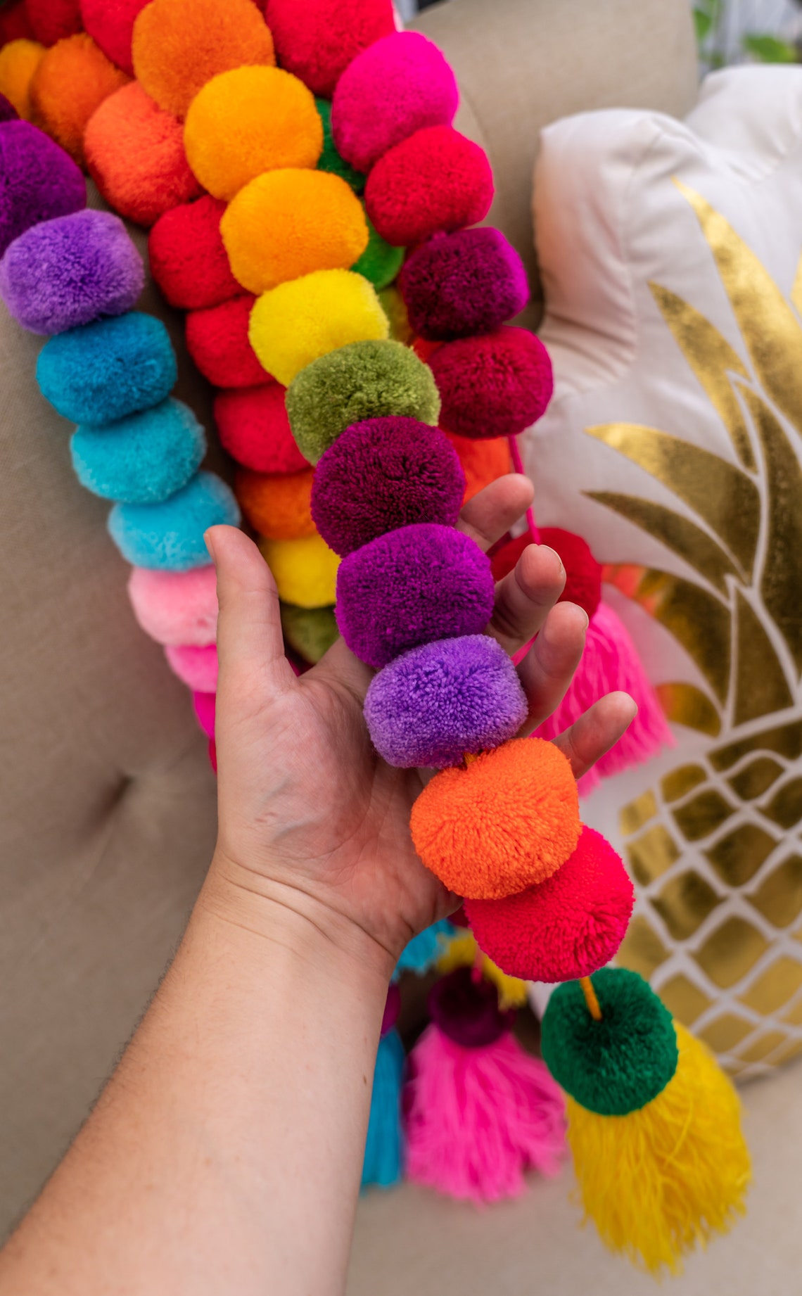 Big Pom Pom Decor Rainbow Pom Pom Garland Pom Pom String Etsy