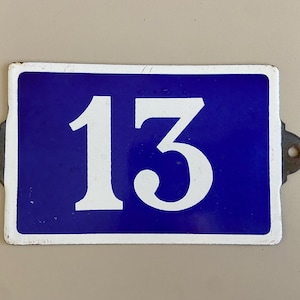 Vintage French Enamel House Number 13 – Cobalt Blue & White