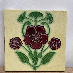 Antique Art Nouveau Tube-Lined Tile – Floral Design