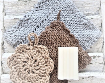 3 pcs. Dishwasher set ESPRITnaturel + Free household core soap - Sustainable - ShabbyChic - FARMHOUSE - made of cotton - Hemp - Jute