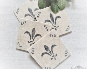 Natural stone tile - Fleur de Lis - UNIKAT - Botticino - antique marble - SHABBY FARMHOUSE