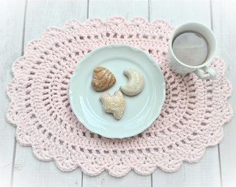 Placemat - oval - GUINEVERE - in rosé from 100% BW