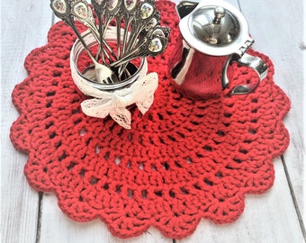 Placemat - round - FLORINE - in red from 100% BW