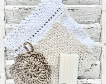 3 pcs. Dishwasher set ESPRITnaturel + Free household core soap - Sustainable - ShabbyChic - FARMHOUSE - made of cotton - Hemp - Jute