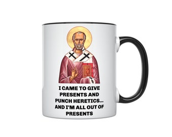 Saint nicholas st nick catholic themed christmas two toned coffee mug cup funny meme humor