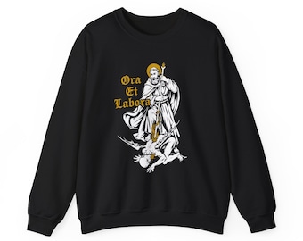 Ora Et Labora Sweatshirt, Saint Benedict Vintage Shirt, Catholic Saint Sweater, Benedictine Faith Apparel, Catholic Gift for Women