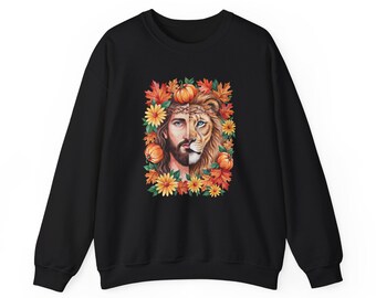 Lion of Judah Shirt, Jesus Christian Shirt, Autumn Fall Shirt, Christian Sweatshirt, Faith Gift, Religious Fall Tee