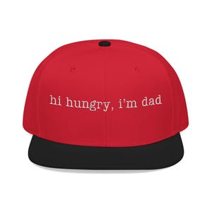 Funny Dad Hat, Hi Hungry I'm Dad Cap, Embroidered Dad Joke Hat, Fathers Day Gift for Dad, Trucker Snapback Hat Black/Red/Red