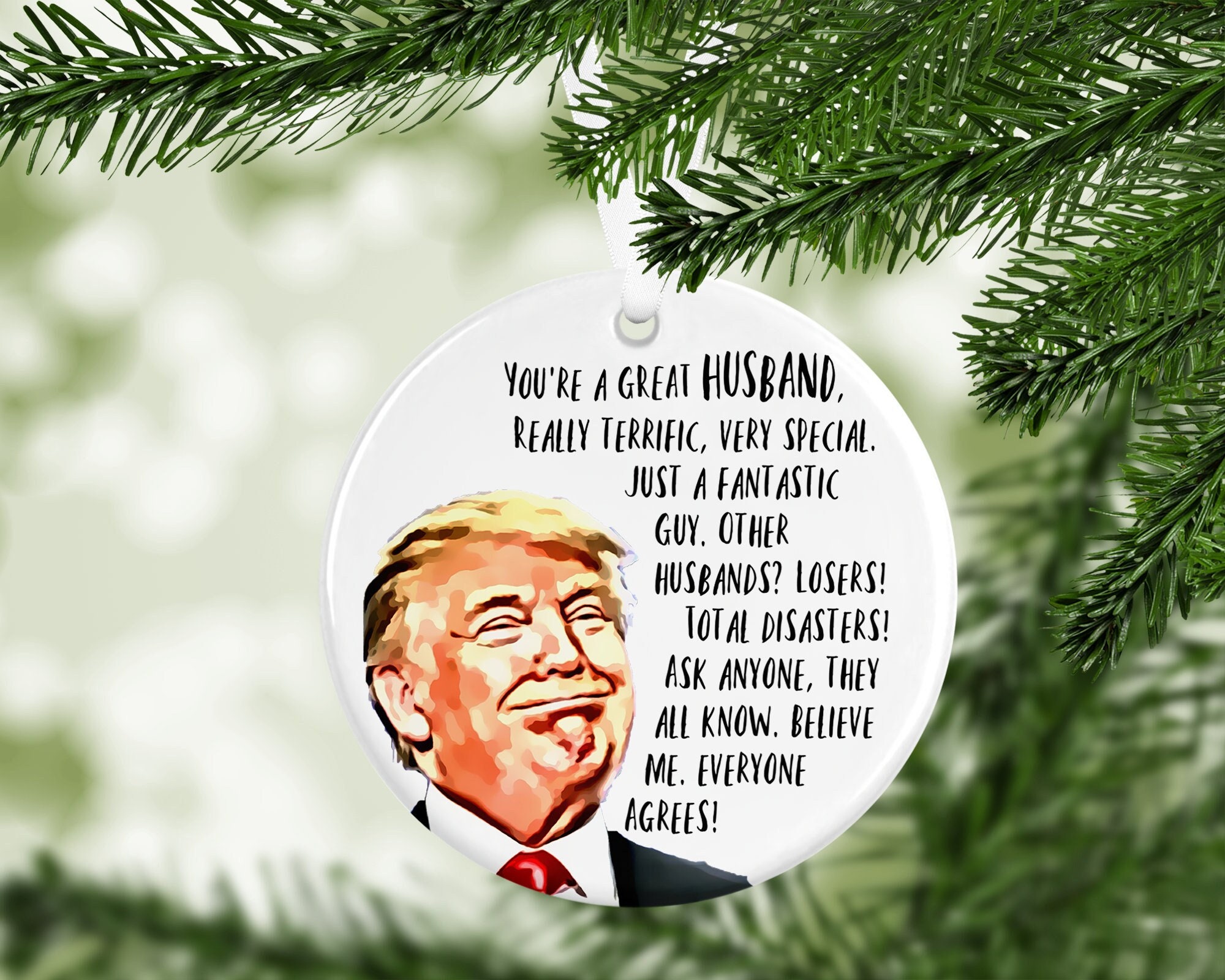 President Donald Trump Fancy Frame Christmas Ornament, Funny Metal Holiday Present Ideas Design 2, Optician | Andaz Press