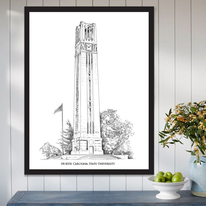 NC State Art Print Hand Drawn North Carolina State | Etsy