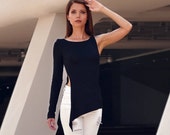 Black Asymmetrical Sexy Women Blouse