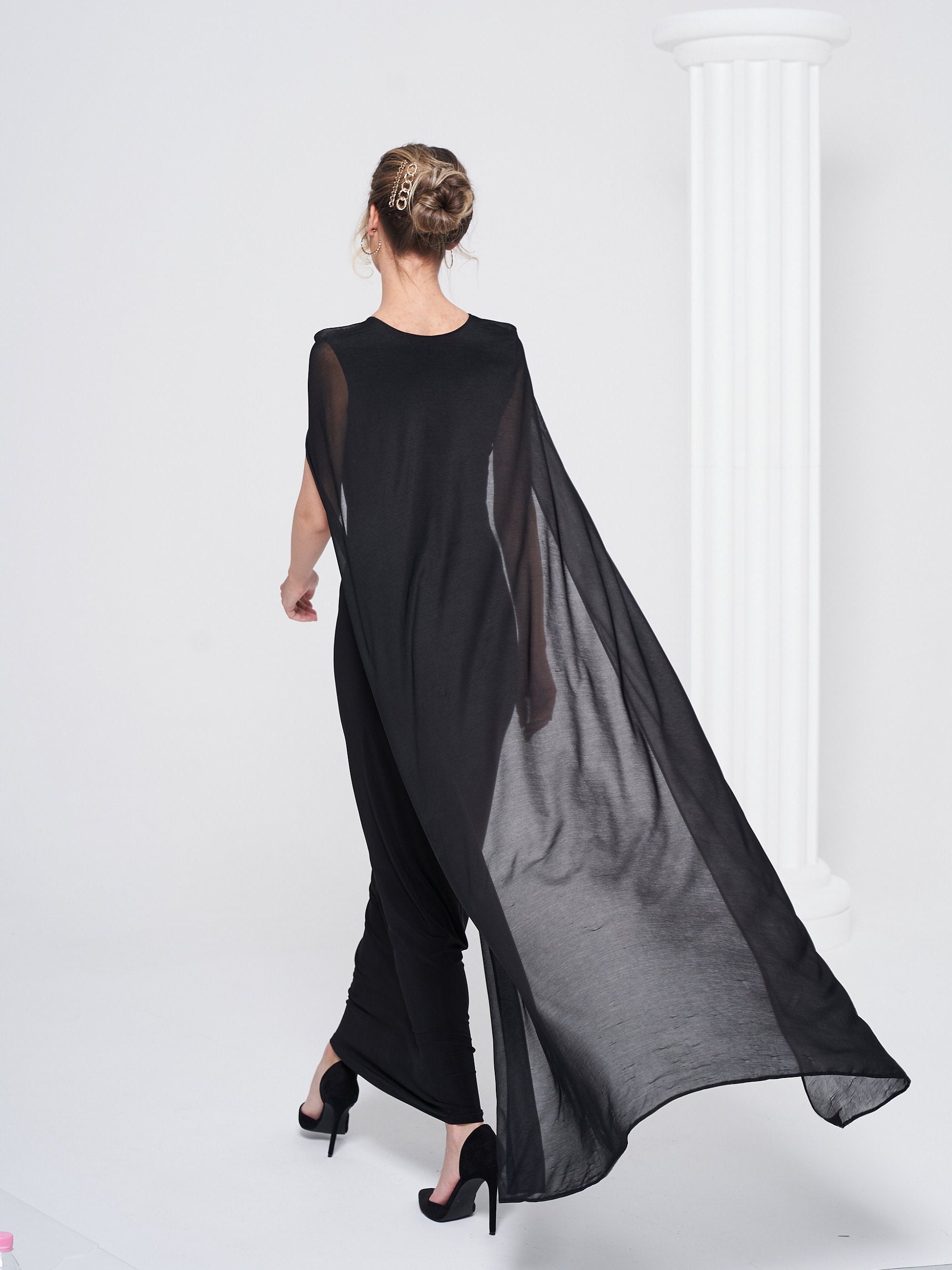Long Black Prom Cape Dress for Women - Etsy
