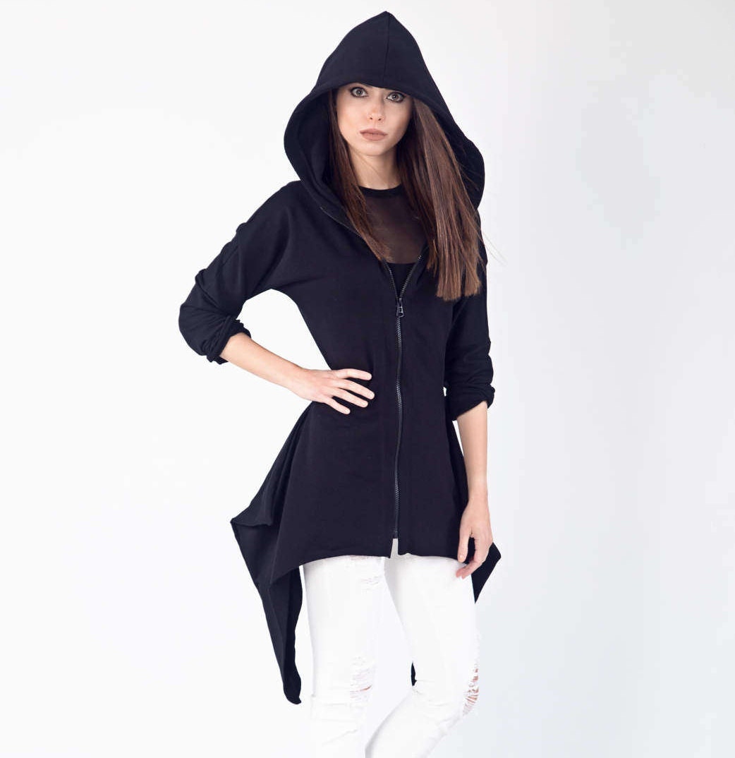 Black Hooded Asymmetrical Sweatshirt | Etsy