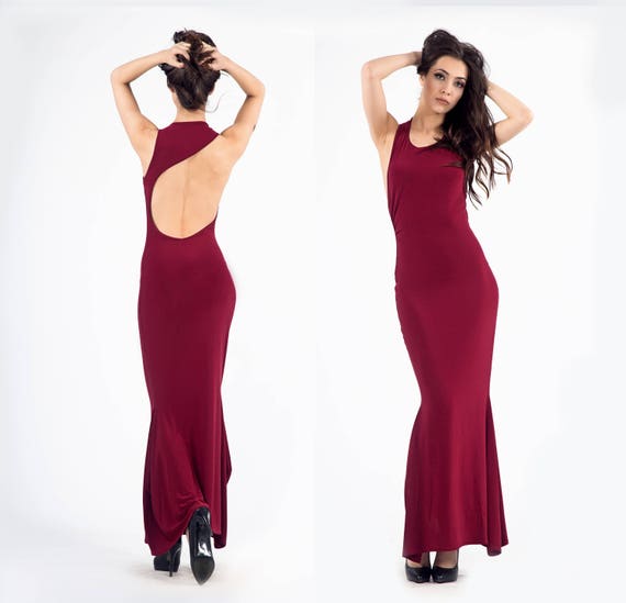 burgundy backless dress