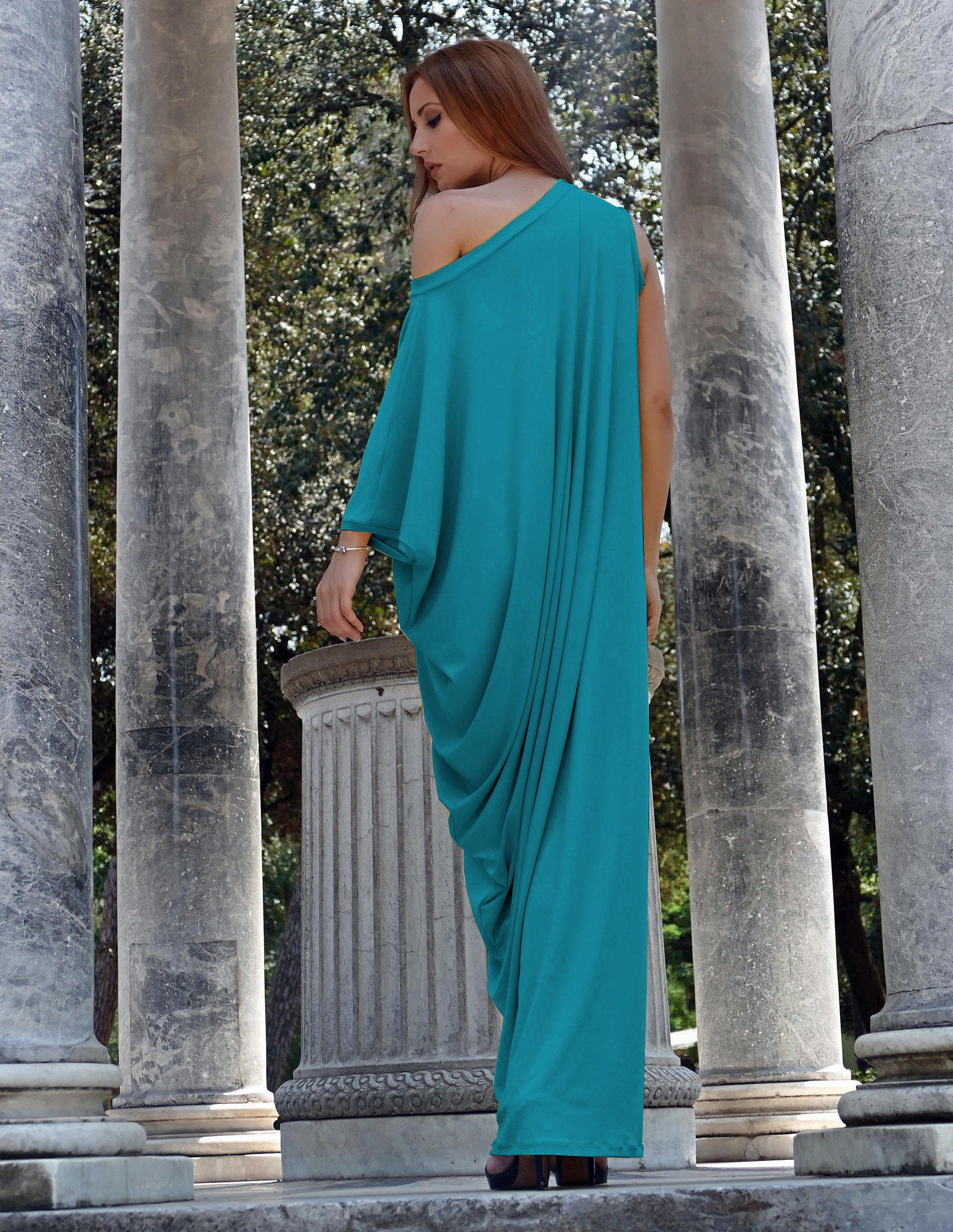 Aqua Blue Dress Asymmetrical Maxi Dress 