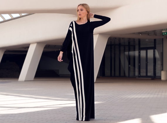 Casual Black White Maxi Dress With Long 