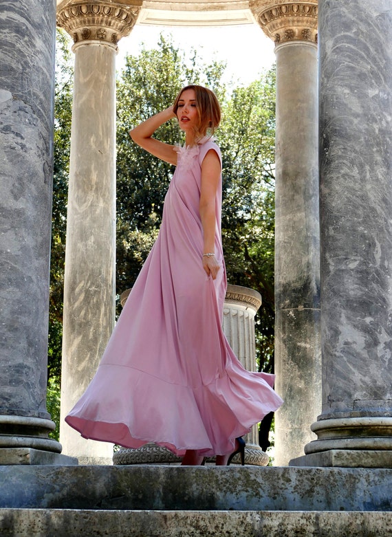 Pink A Line Sleeveless Loose Maxi Dress 