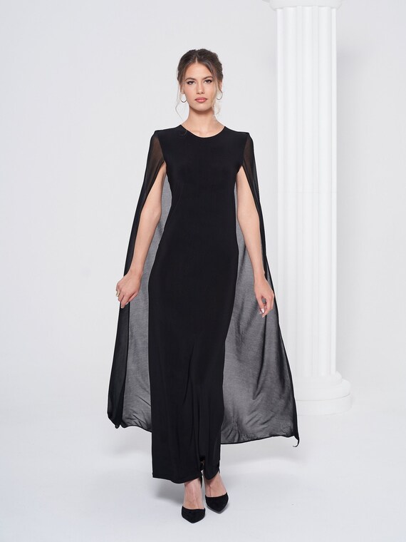 Long Black Prom Cape Dress for Women - Etsy