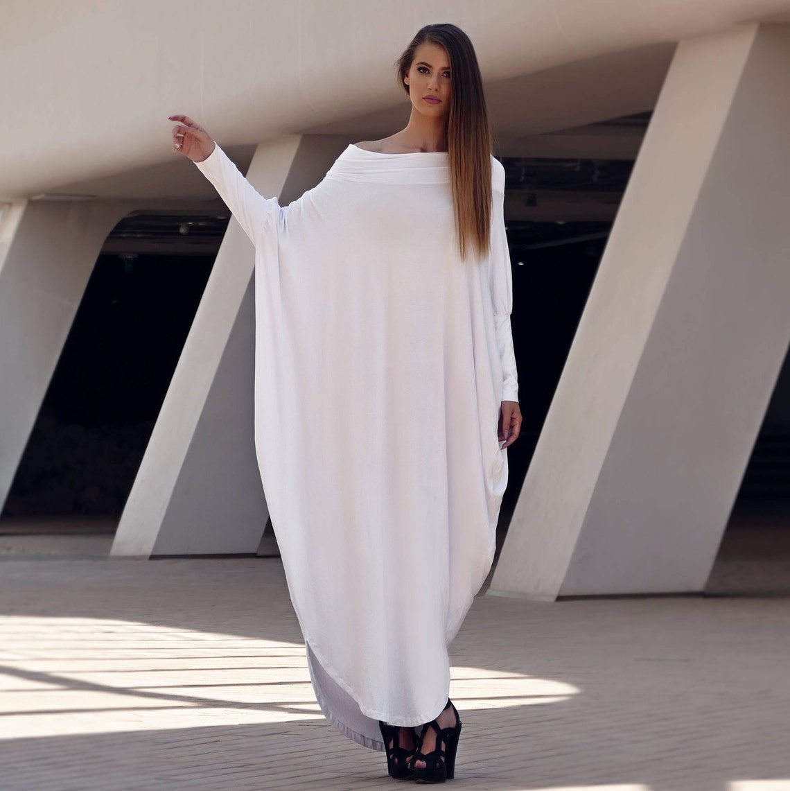 White Loose Summer Kaftan Maxi Dress Plus Size Clothing - Etsy