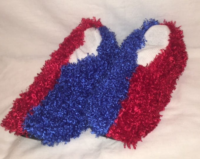 Fuzzy Bowling Shoe Covers 1/2 Royal Blue 1/2 Red Hammy's Bowling Shoe