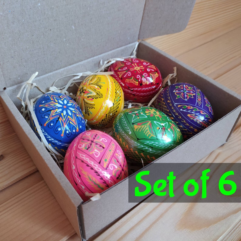 Ukrainian Wooden Pysanky Eggs 2.5" (6.5 Cm Tall), Set of 6 Hand-painted ...