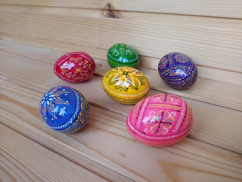 Set of 6 Hand-painted Ukrainian Easter Eggs Wooden Pysanky Eggs From ...