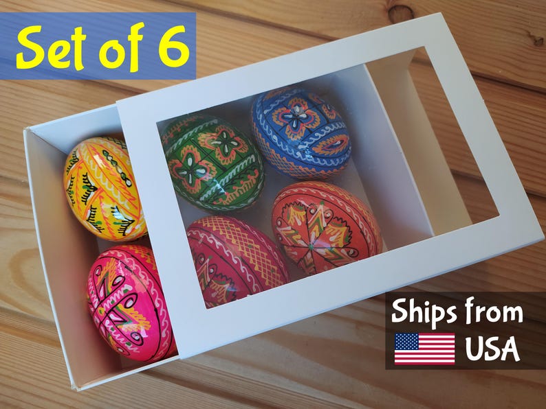 Set of 6 Hand-painted Ukrainian Easter Eggs Wooden Pysanky Eggs From ...