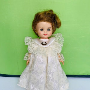 Vintage Effanbee Doll: 11.5&quot; Lace Gown, Grey Eyes