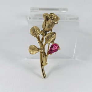 1972 AVON Gilded Rose Brooch/Pin with Sparkling Pink Rosebud