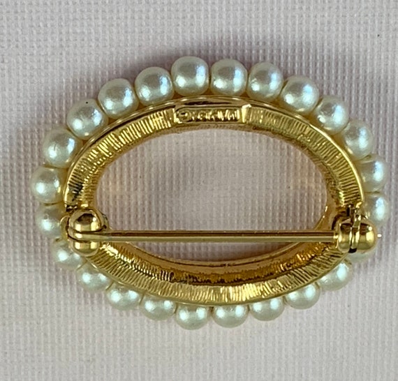 Napier Faux Pearl Pin / Brooch - Gold-Tone Open O… - image 3