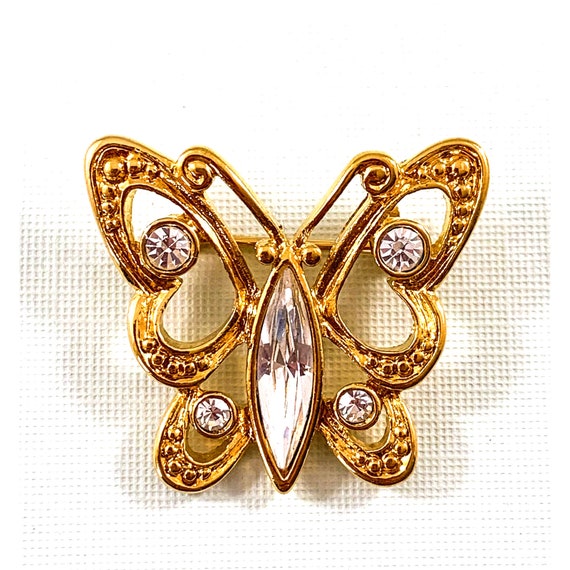 Sparkly Crystal Butterfly Pin/ Brooch - Signed NA… - image 4