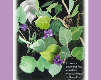 Violets Note Card - Thoreau Quote, Floral Art Print (A2 Size, Blank Inside)