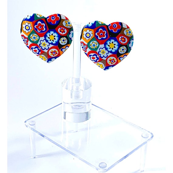 Avon Heart-Shaped Porcelain Tapestry Clip-on Earr… - image 1