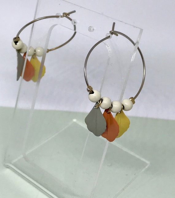 Pretty Wire Ring Earrings with Enameled Leaves an… - image 3