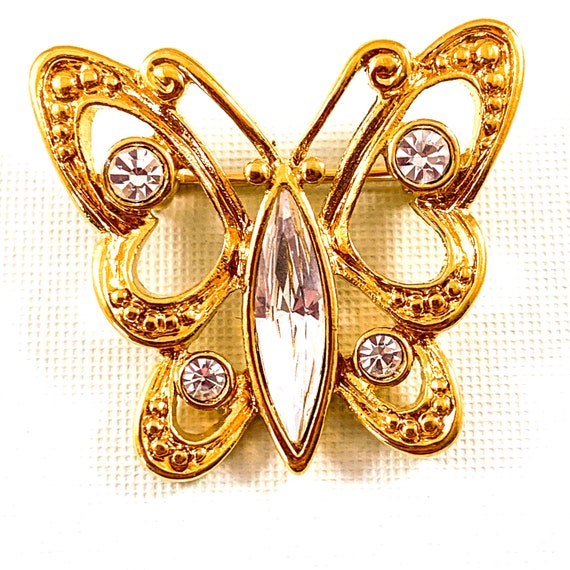 Sparkly Crystal Butterfly Pin/ Brooch - Signed NA… - image 8