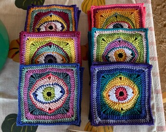 Spooky Crochet Eye Cotton Coasters
