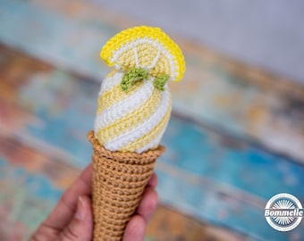 Istruzioni DE/EN - gelato al limone - regalo, amigurumi, bambini, giocattoli, Montessori, uncinetto, negozio, cucina per bambini (tedesco/inglese)