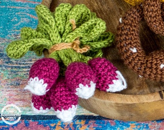 DE/EN instructions - radishes - gift, amigurumi, children, toys, vegetables, Montessori, crochet, shop, bommelie (German/English)