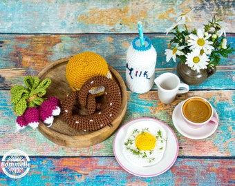 Istruzioni DE/EN - colazione, pretzel, panini, uovo, ravanello, latte - amigurumi, bambini, giocattoli, Montessori, uncinetto, negozio (tedesco/inglese)