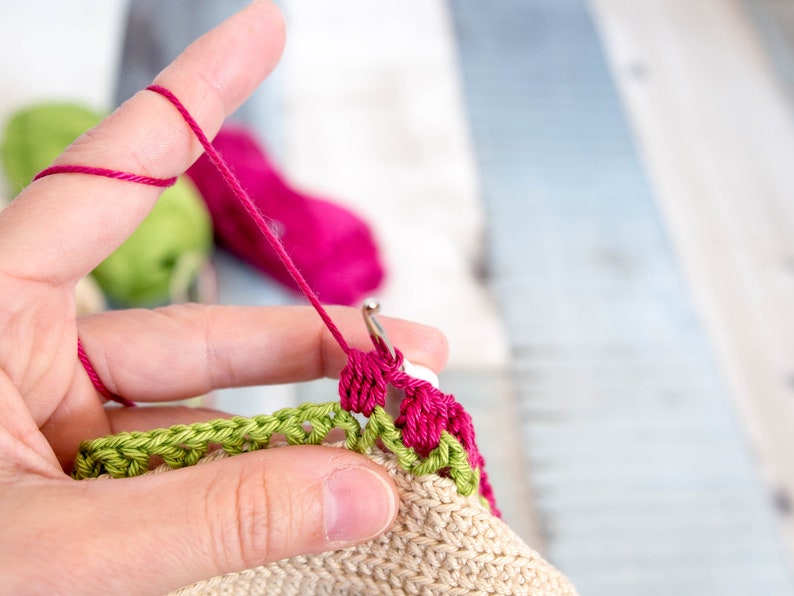 DE Anleitung Tulpen Tasche Häkeln, Einkaufsnetz, nachhaltig Einkaufen deutsch Bild 2