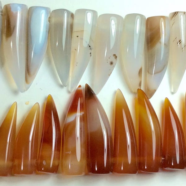 Gemstone Pendants, Agate, Horn Pendants, Size:approx (30~40)mmX10mm, 2mm top drilled hole, sold assorted sizes per lot(4pcs).