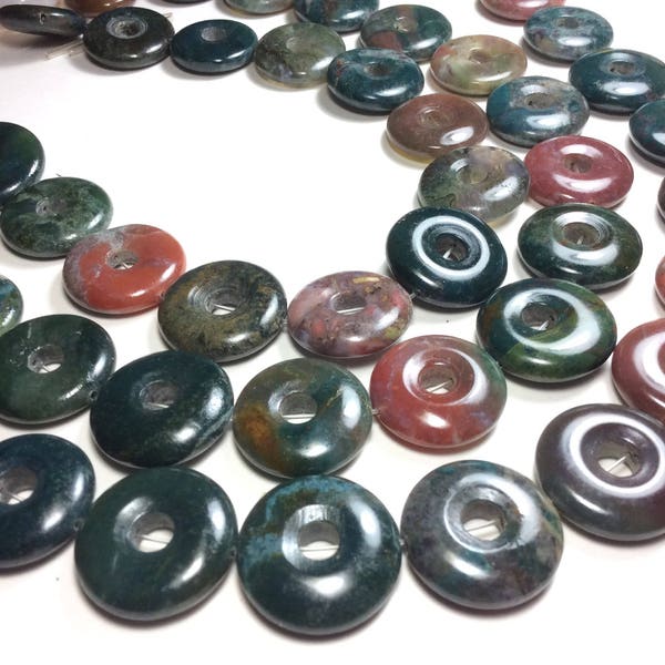 Fancy Jasper Donuts . Size : 24mm ,  Central hole 6mm, side to side hole 1 mm. Beading, Jewelry making, Pendant. Sold per lot(4 Donuts).